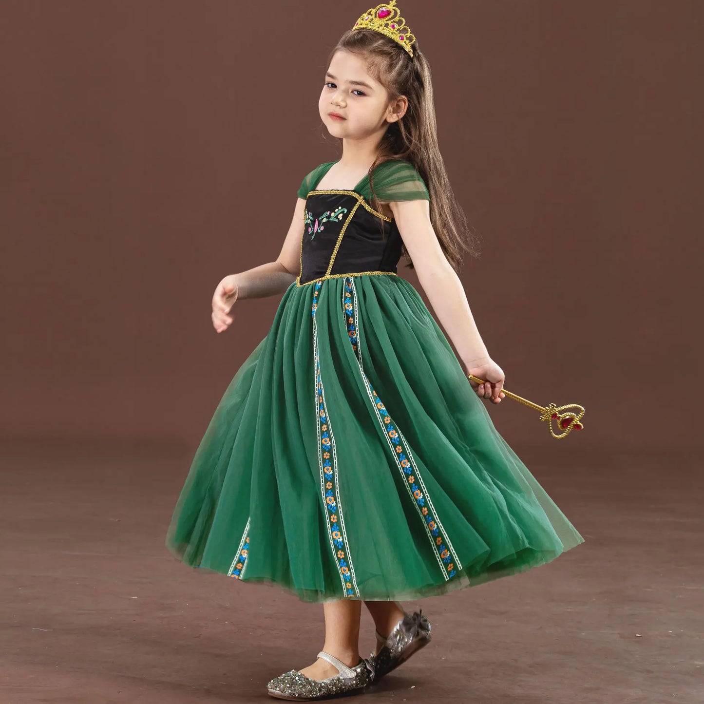 Girls' Summer Anna Frozen Baby Dress Child Green Dress Up Halloween Costume for Kids Princess Party Cosplay Dresses 2 to 8 Years