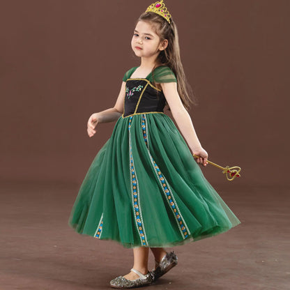 Girls' Summer Anna Frozen Baby Dress Child Green Dress Up Halloween Costume for Kids Princess Party Cosplay Dresses 2 to 8 Years