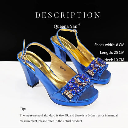 Spot goods INS Gold Color Elegant Women Heels Shoes and Bag Set Decoration Rhinestones Women High Heels Shoes