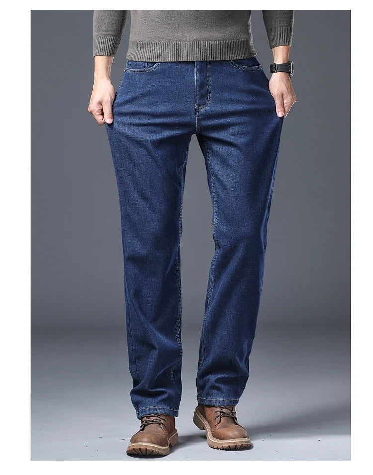 Men's Fleece Lined Thicken Jeans Winter Warm Stretch Slim Fit Denim Pants Comfortable Soft Trousers for Daily Work Wear Clothing