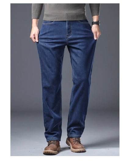 Men's Fleece Lined Thicken Jeans Winter Warm Stretch Slim Fit Denim Pants Comfortable Soft Trousers for Daily Work Wear Clothing