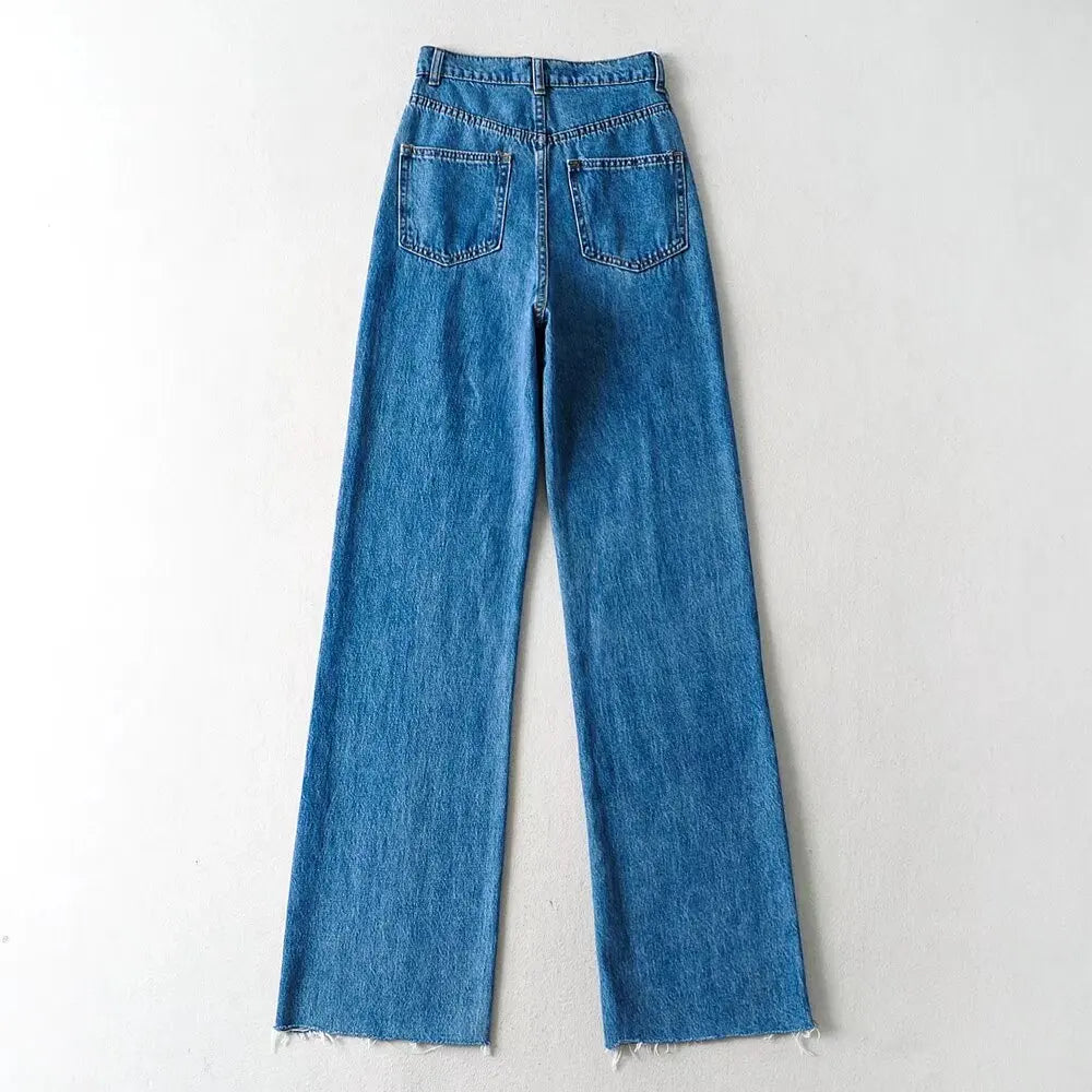 Women's High Waist Jeans 2025 Spring Fall Relaxed Straight Leg Raw Hem Floor-Length Vintage Inspired Daily Uniform