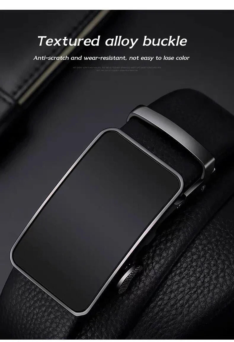 Cowhide Belt, Men's Leather Belt, Automatic Buckle, Men's Top Layer, High-End Trendy Buckle