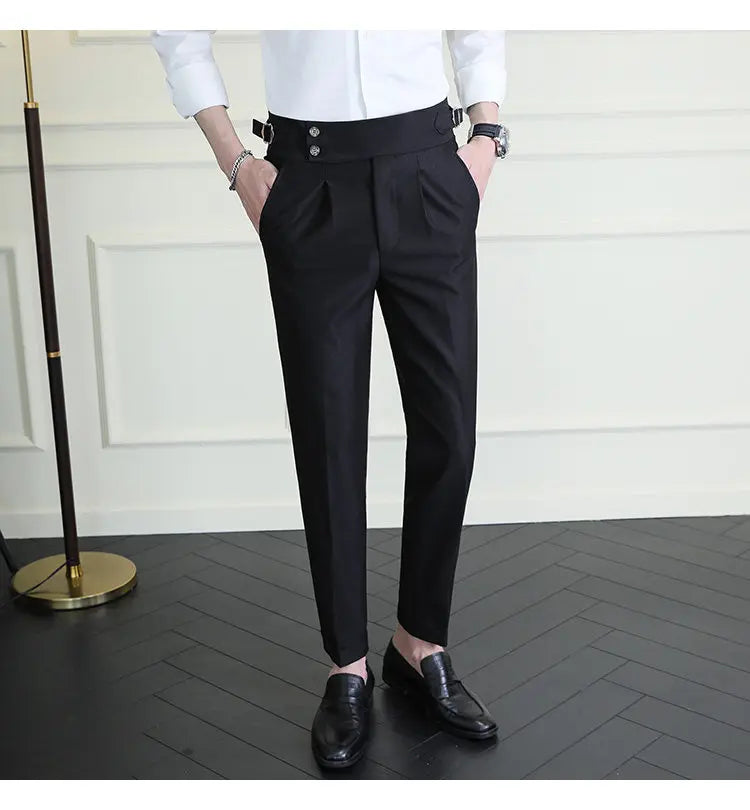 Italian Style Neapolitan High-waisted Suit Pants High Quality Fashion Men's Slim Fit Business Office Social Wedding Trousers
