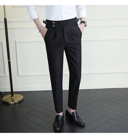 Italian Style Neapolitan High-waisted Suit Pants High Quality Fashion Men's Slim Fit Business Office Social Wedding Trousers
