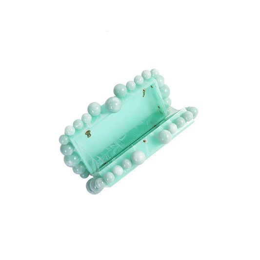 Fashion Women Acrylic Turquoise Evening Clutch Bag Small Pearls Party Black Designer Day Purse Crossbody Chain