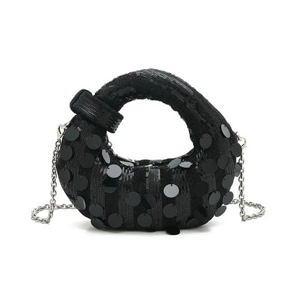 Half Moon Evening Clutch Party Bags For Women Luxury Designer Denim Tassel Rhinestone Handbag Shiny Sequins Chain Shoulder Purse