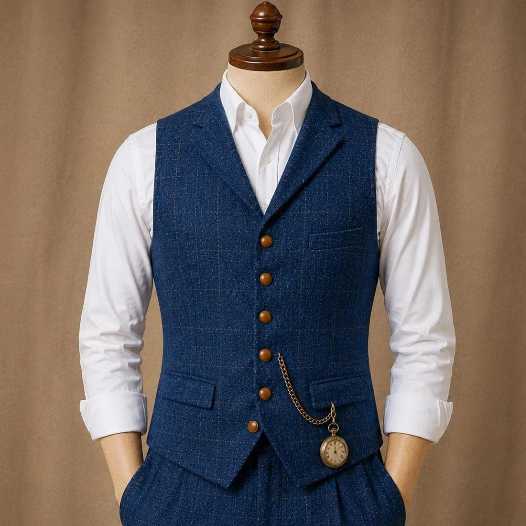 Men Vest Dark Blue Herringbone Checkered Single Button Waistcoat For Wedding Banquet Business Work Daily Casual Men Suit Vest