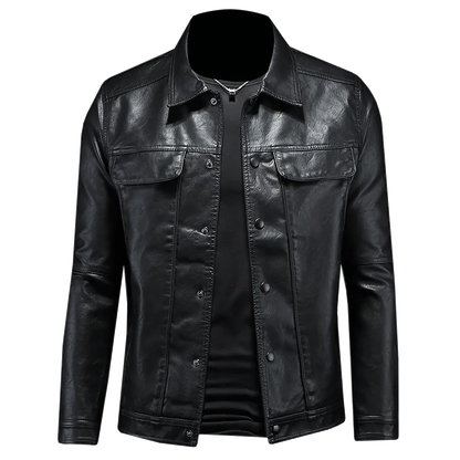 2024 Autumn and Winter New Men's Fashion Handsome with Solid Color Boutique Lapel Motorcycle Leather Coat Slim Fashion  M-5XL