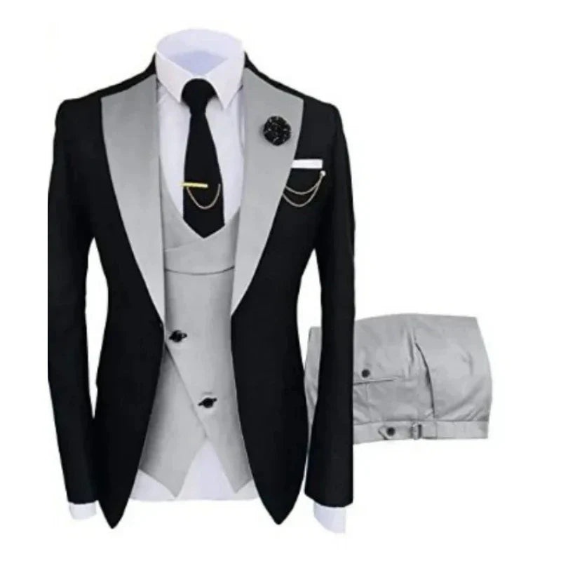 Men Suits 3 Pieces Tailored Best Man Groom Wedding Tuxedo Slim Fit Jacquard Two-color Blazer Jacket  Vest Pants Tuxedo Clothing