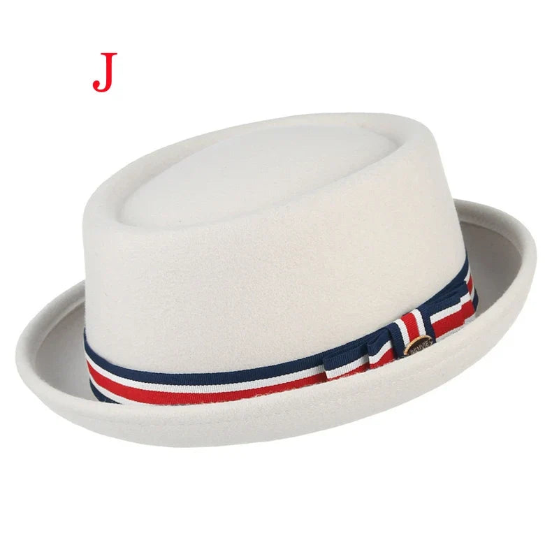 100% Wool Pork Pie Fedora Hat for Women Men Autumn Winter Felt Curved Brim Porkpie Hat