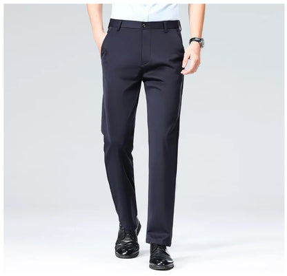 Men's Summer Dresses Long Pants Slim Fit Business Pants Lightweight Ice Silk Office Pants, Wrinkle Resistant and Elastic