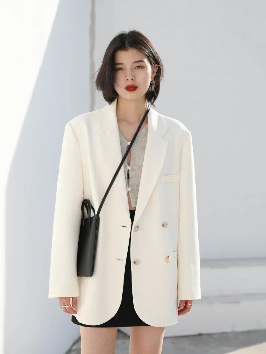 Women's Blazer Korean Casual Solid Long Sleeve Coats All-match Office Lady Elegant Fashion Clothing Spring Autumn 2026