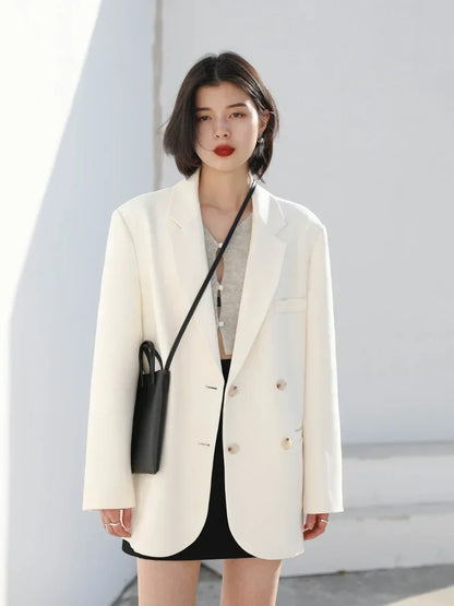 Women's Blazer Korean Casual Solid Long Sleeve Coats All-match Office Lady Elegant Fashion Clothing Spring Autumn 2026