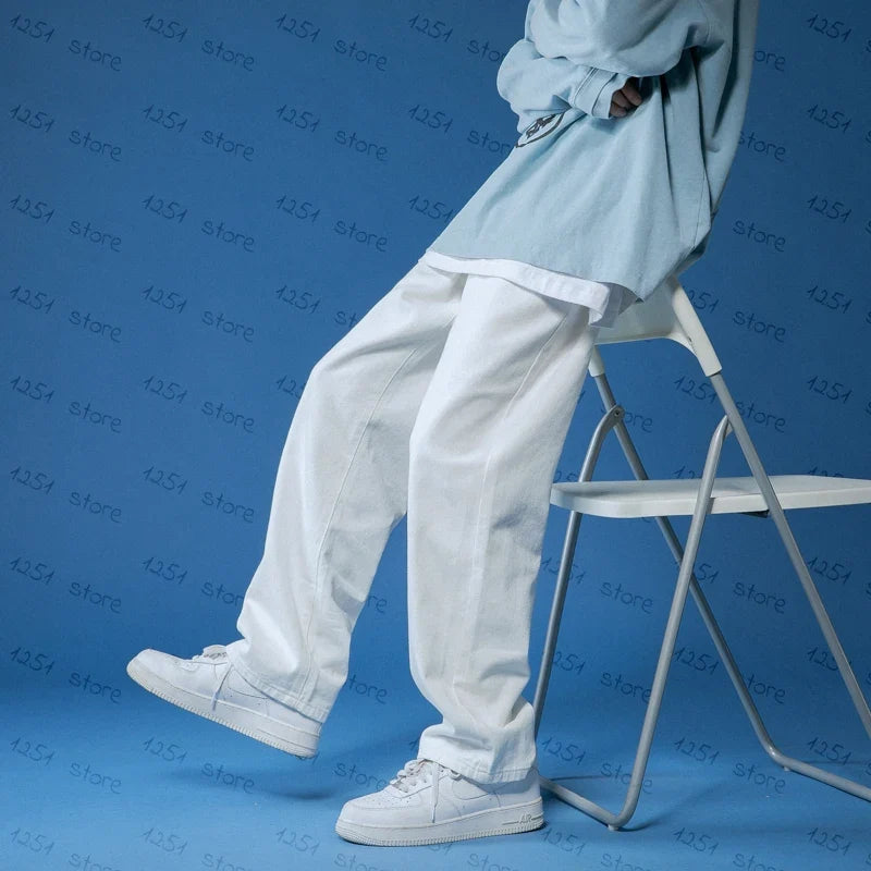 Straight Jeans men white Loose unisex Denim Trousers Trend Neutral Jeans Men baggy Casual Solid  Man Women Pants Hip Hop jeans