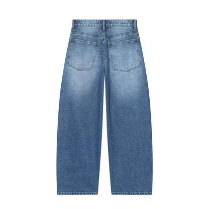 European and American style 2025 winter new women's clothing mid waist balloon version sickle bending knife jeans