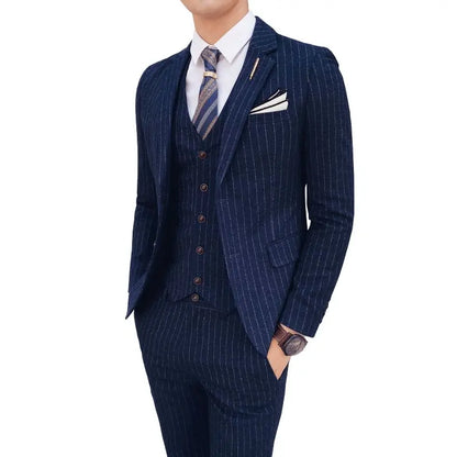 (Blazer+Vest+Pants) 2024 New Striped  Wedding Suits  for Men Three Piece Business Casual Party Multi-Occasion Slim Dress