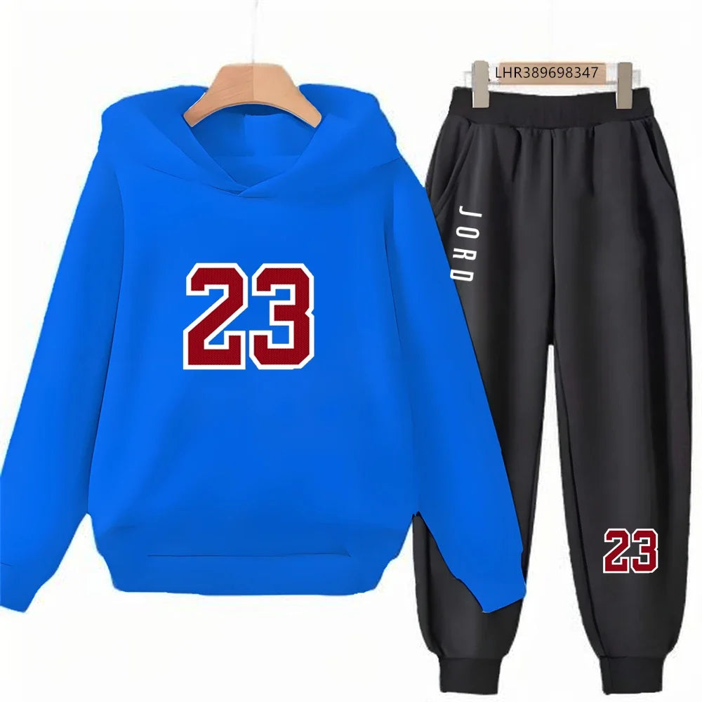 Black 3-12 Years Children's Hoodie+Pants Suit White Girl Sweatshirt Sets Boys Pants Suits Basketball Jersey Number 23 Clothing