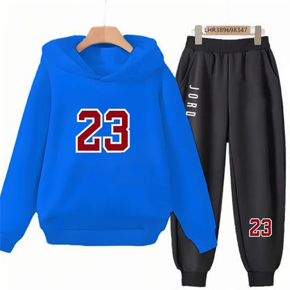 Black 3-12 Years Children's Hoodie+Pants Suit White Girl Sweatshirt Sets Boys Pants Suits Basketball Jersey Number 23 Clothing