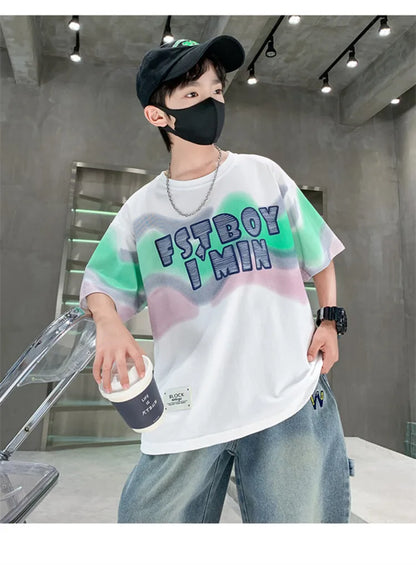 Summer Boy Denim Shorts and Top Clothes Set Outfit Kids Fashion 2-Piece Suit Korean Children Streetwear Tracksuit 5 6 7 9 10 14Y