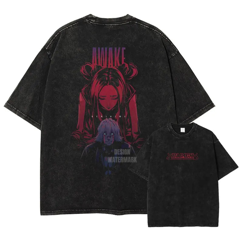 Japan Anime Bleach Aizen Sousuke Graphic Tee Men Oversized Washed Tshirts Manga Casual T Shirt Harajuku Male Cotton T-shirt