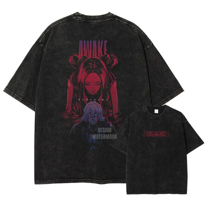 Japan Anime Bleach Aizen Sousuke Graphic Tee Men Oversized Washed Tshirts Manga Casual T Shirt Harajuku Male Cotton T-shirt