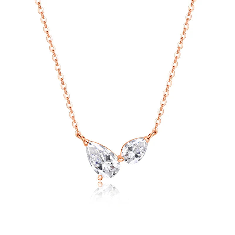 Pear Cut All Moissanite Necklace for Women 2 Gems Lab Diamond Female Pendant 100% 925 Sterling Silver Jewelry Wholesale