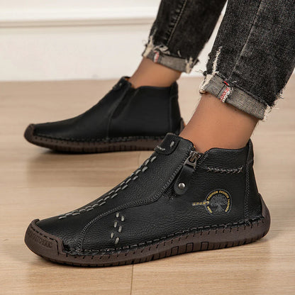 New Classic Handmade Leather Men's Shoes with Zipper Design Outdoor Sneakers Casual Flat Shoes Men Work Shoes Ankle Boots