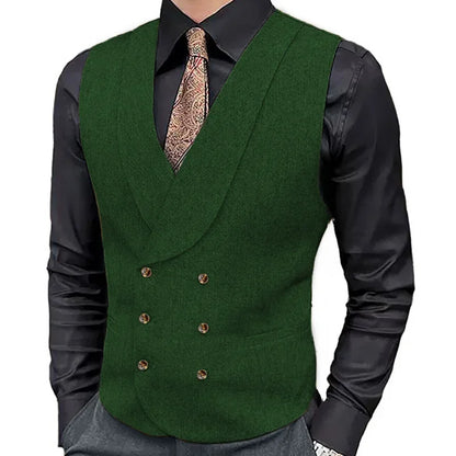 Men Vest Brown Herringbone Double Button With Lapel Waistcoat For Wedding Business Formal Banquet Work Daily Men Suit Vest