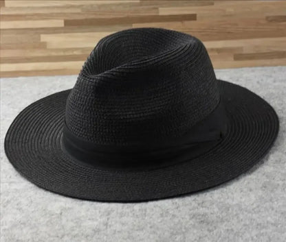 Unisex Panama Straw Hat Wide Brim Summer Beach Sun Protection Fedora Style - Sizes 55-57/58-60/61-64cm (Large/Plus)"