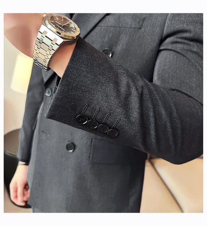 M-7XL Blazer Vest Pants High -end Brand Gray Black Men's Casual Business Double -breasted Suit Groom's Wedding Slim Men's Suit