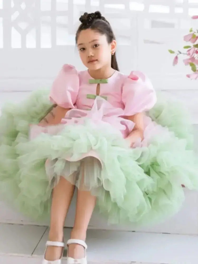 Elegant Flower Girl Dress Gold Kids Princess Birthday Wedding Party White Pink Children Holiday Pageant Ball Gown