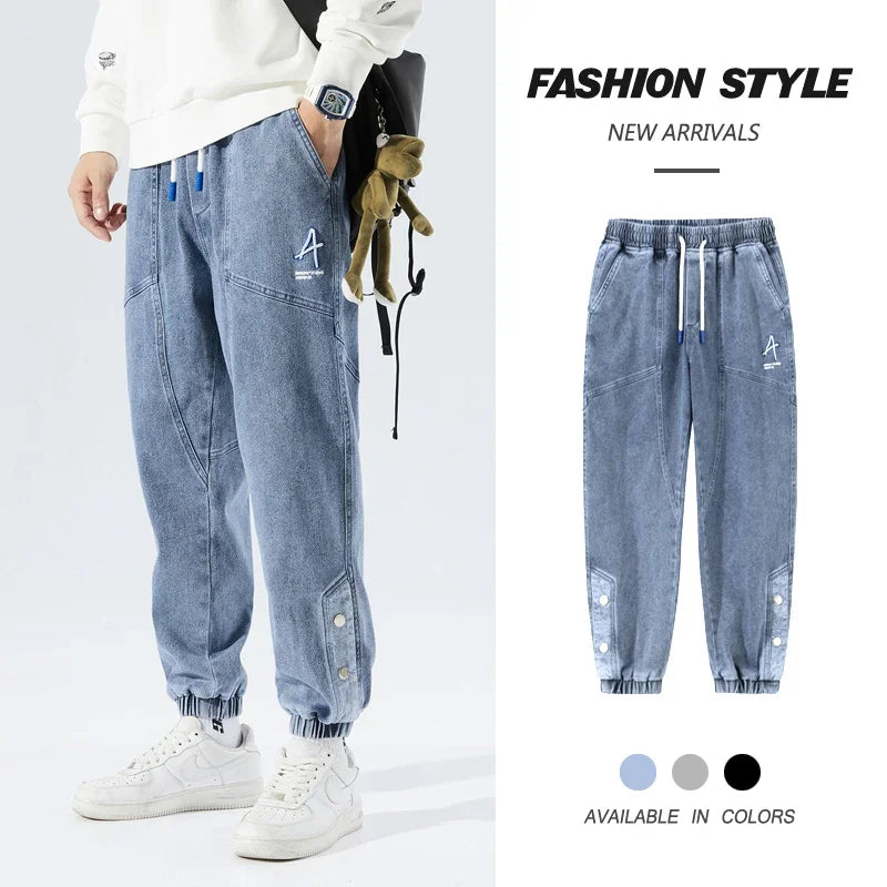 Korean Popular Clothes Jeans Casual Men Loose Fit Stretch Spandex Denim Jogger Pant Male Hip Hop Streetwear Trouser Big Size 8XL