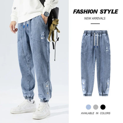Korean Popular Clothes Jeans Casual Men Loose Fit Stretch Spandex Denim Jogger Pant Male Hip Hop Streetwear Trouser Big Size 8XL