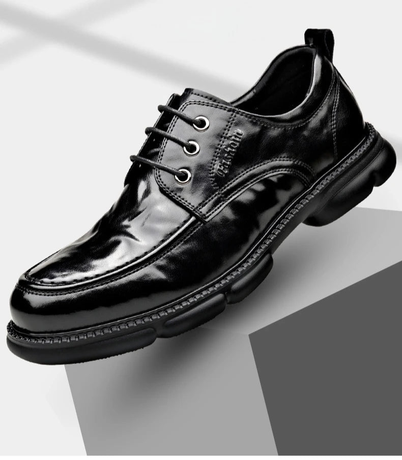Summer Hallow Cow Leather Shoes for Men Fashion Casual Black New Designer Dress Shoes Male Lace Breathable Platform Shoes Man