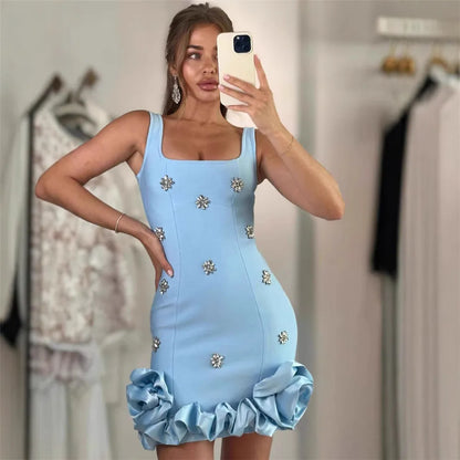 Women Sexy Ruffles Summer Clothing 2025 New Sleeveless Bandage Dress Club Party Mini Dresses