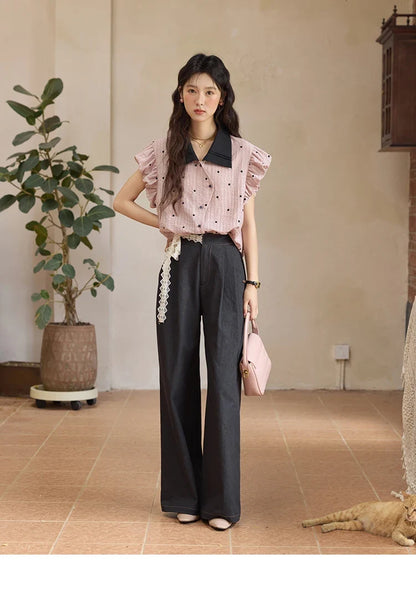Summer Office Lady Blouses Women 2025 Short Sleeve Turn-down Collar Polka Dot Shirts Female Fashion Slim Tops MXE31C0776