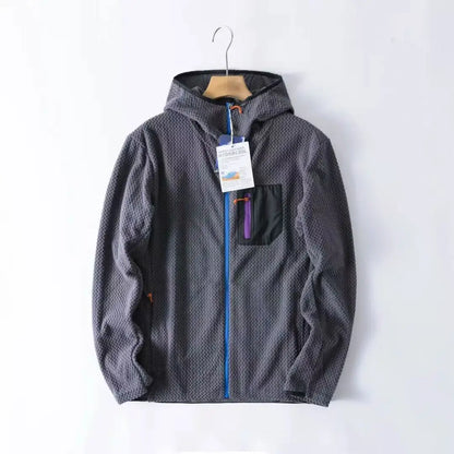 Wave Pattern Fleece Lined Hooded Zip-up Jacket/Sweatshirt: Warm & Outdoor-Ready  Ideal for Couples Hooded Sweatshirt