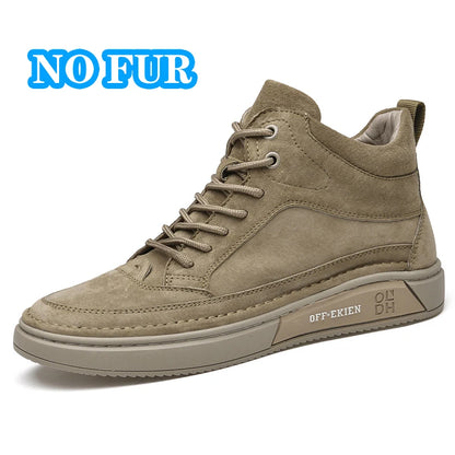 New Arrival Genuine Leather Men Ankle Boots  Design Warm Plush Fur Winter Sneakers Snow Casual Leather Shoes Outdoor Basic Boots