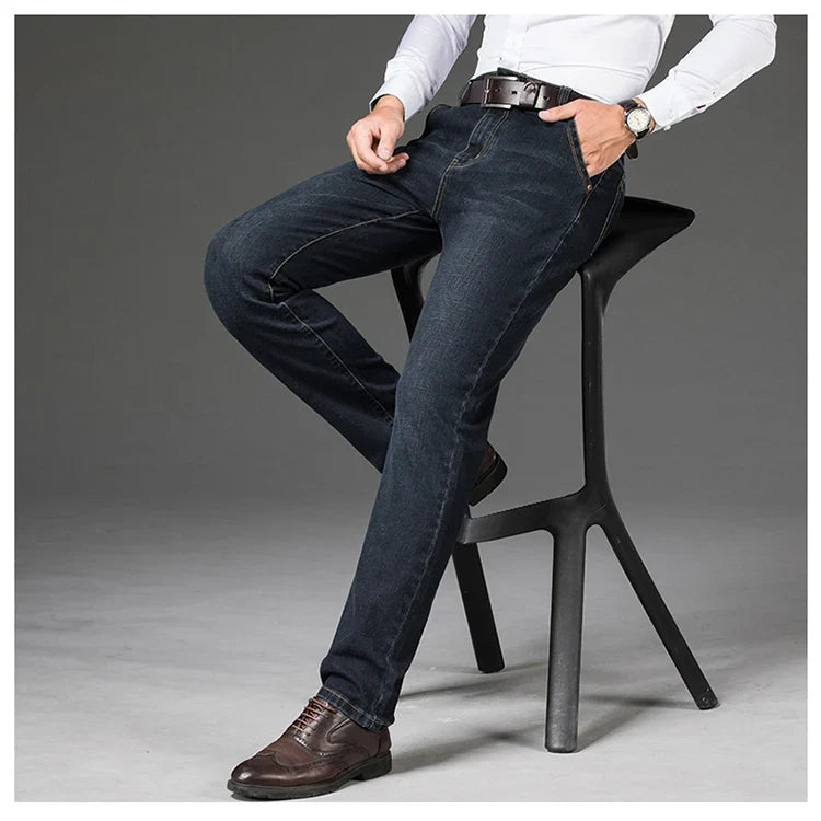 Plus Size 28-46 Spring Autumn Classic Business Trousers Male Brand Men's Fashion Casual Jeans Straight Elasticity Denim Pants