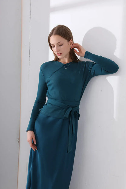 AS 2024 woman clothes thicken ribbing closed-fit wrap tops + Satin Adjustable straps dress (ship out in 1 day)