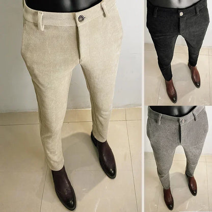 2025 Winter Men Suit Pants Woolen Thicken Keep Warm Formal Trousers Pantalones Hombre Solid Casual Slim Fit Pants Men Clothing