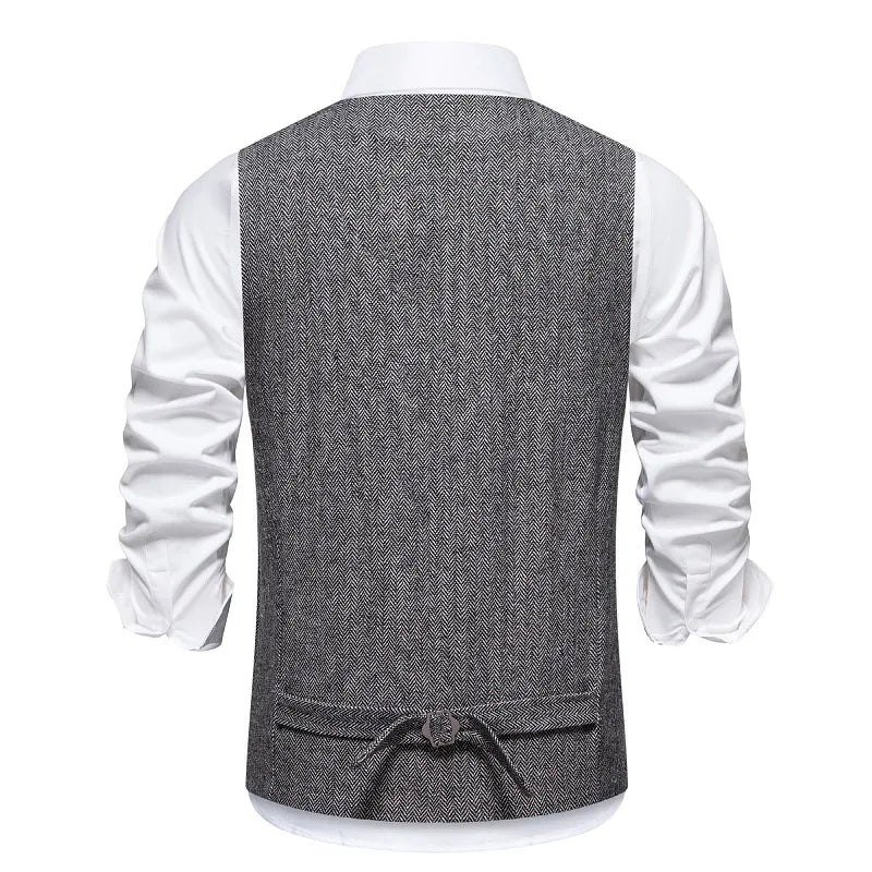 Dark Gray Herringbone Tweed Suit Vest for Men,business Casual Retro Single-breasted Herringbone Pattern Men's Waistcoat Eur Size