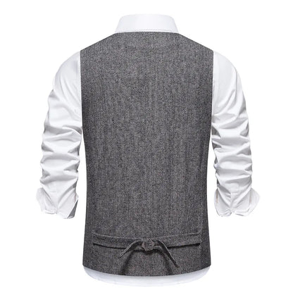 Dark Gray Herringbone Tweed Suit Vest for Men,business Casual Retro Single-breasted Herringbone Pattern Men's Waistcoat Eur Size