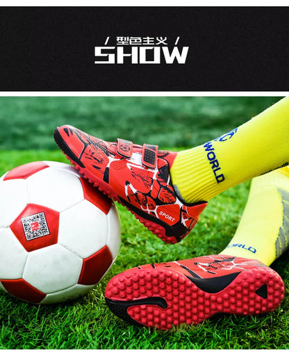 Kids Soccer Shoes HOOK&LOOP Football Sports Shoes Boy Outdoor Non-Slip Training Shoes Child Lightweight Children's Soccer Cleats
