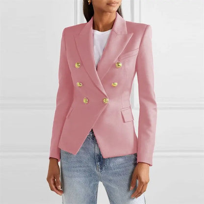 Spring Fashion New Women's Elegant Suit Jacket Double Breasted Lapel Long Sleeved Slim Fit Versatile Office Coats Blazer Women