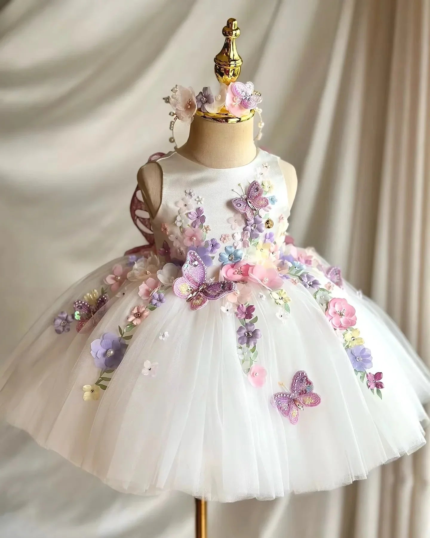 Customized White Floral Girls Birthday Dresses Kids Wear  White Flower Girl Dresses for Wedding Toddle First Communion Dress
