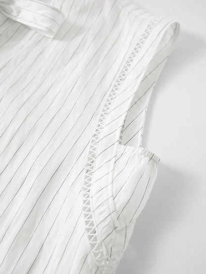 2026 Summer Women’s Striped Ruffle Tie-Neck Sleeveless Blouse, Breathable Office Top for Lightweight Elegant Office Style