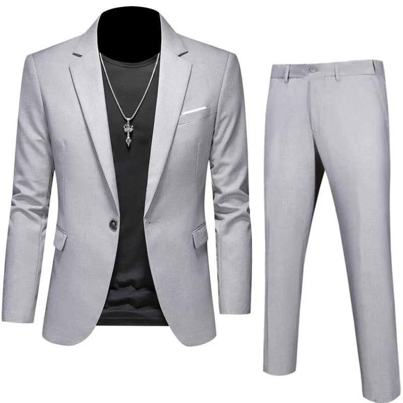 6XL-M (Blazer+Pants) High Quality Business Solid Color Slim Fit Suits 2 Pieces Men's Groom Wedding Social Tuxedos Set 16 Colour