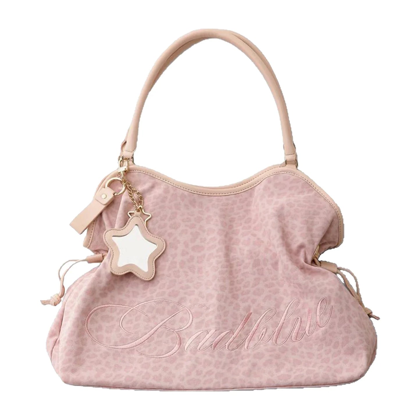 Women Leopard Print One Shoulder Armpit Bag Embroidered Letter Large Capacity Tote Bag Ladies Drawstring Versatile Underarm Bags